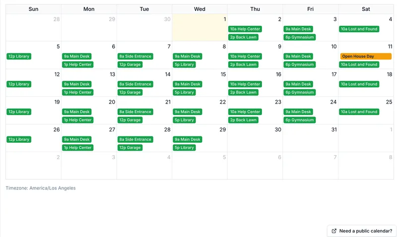 OnlineDraft calendar with every shift placed by day and start time